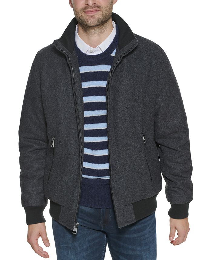 Calvin Klein Men's Wool Bomber Jacket With Knit Trim & Reviews Coats