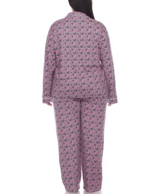 Plus Size 2 Piece Long Sleeve Heart Print Pajama Set