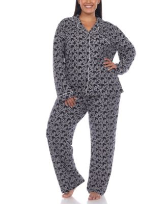 Plus Size 2 Piece Long Sleeve Heart Print Pajama Set