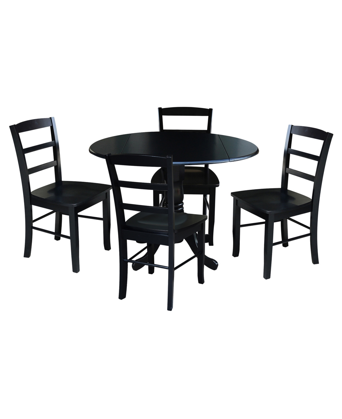 International Concepts 42" Dual Drop Leaf Table With 4 Ladder Back Dining Chairs In Black