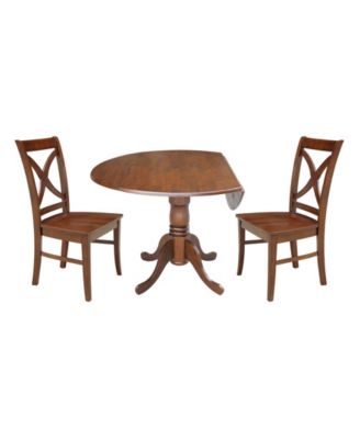 42" Dual Drop Leaf Table with 2 Cross Back Dining Chairs - 3 Piece Dining Set