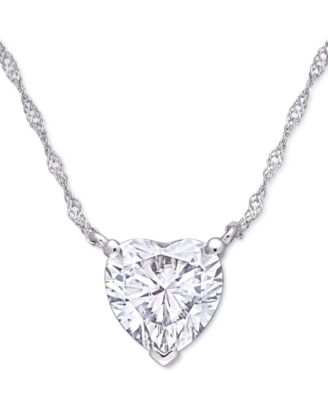 Macy's - Lab-Grown Moissanite Heart Solitiare 17" Pendant Necklace (2 ct. t.w.) in 10k White Gold