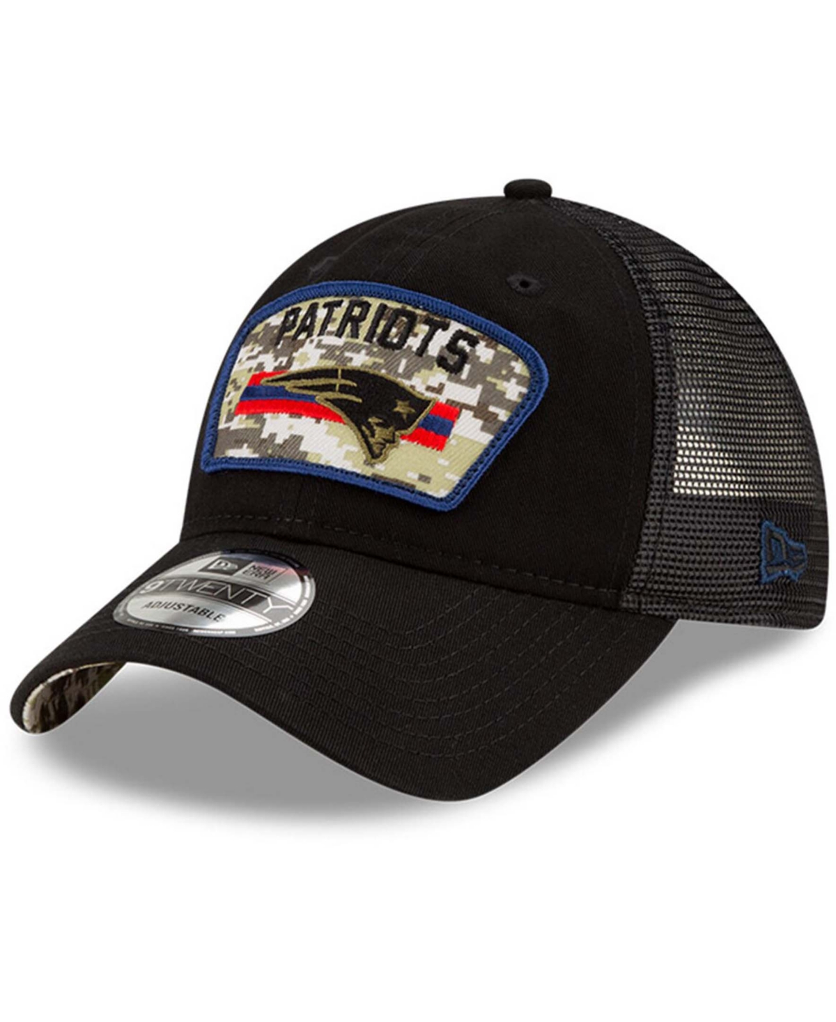 Men'sNew England Patriots 2021 Salute To Service Trucker 9TWENTY Adjustable Hat - Black