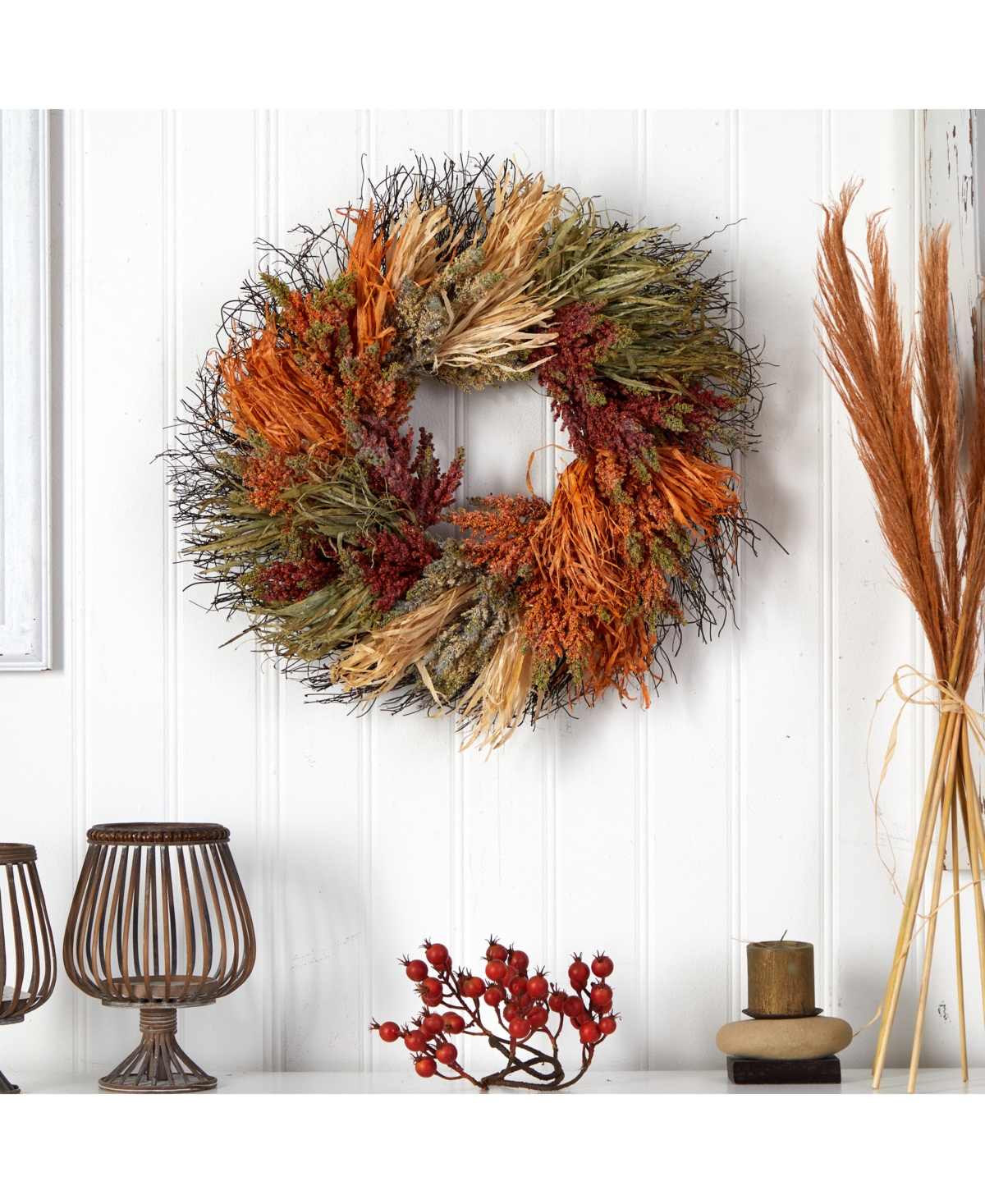 Fall Sorghum Harvest Autumn Artificial Wreath