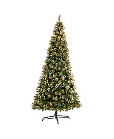 Frosted Swiss Pine Artificial Christmas Tree with 850 Clear LED Lights and Berries, 10'