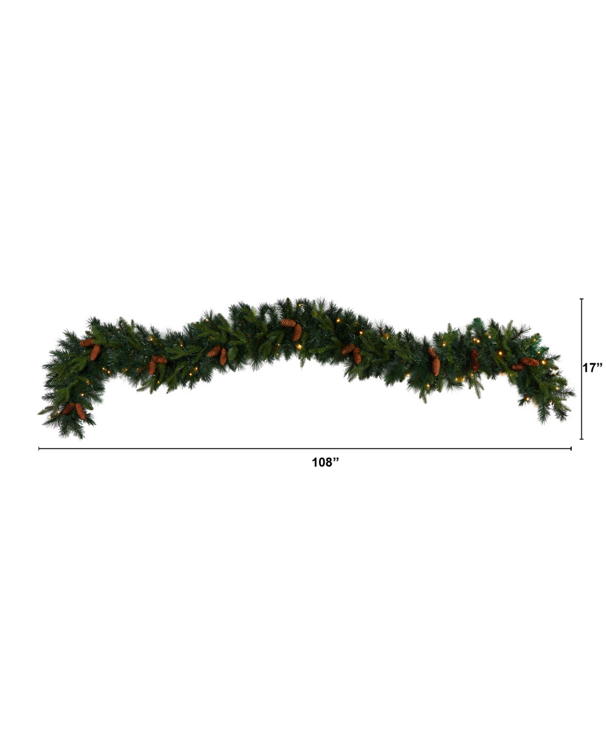 Mixed Pines and Pinecones Extra Wide Artificial Christmas Garland with 286 Bendable Branches and 70 Warm Led Lights,