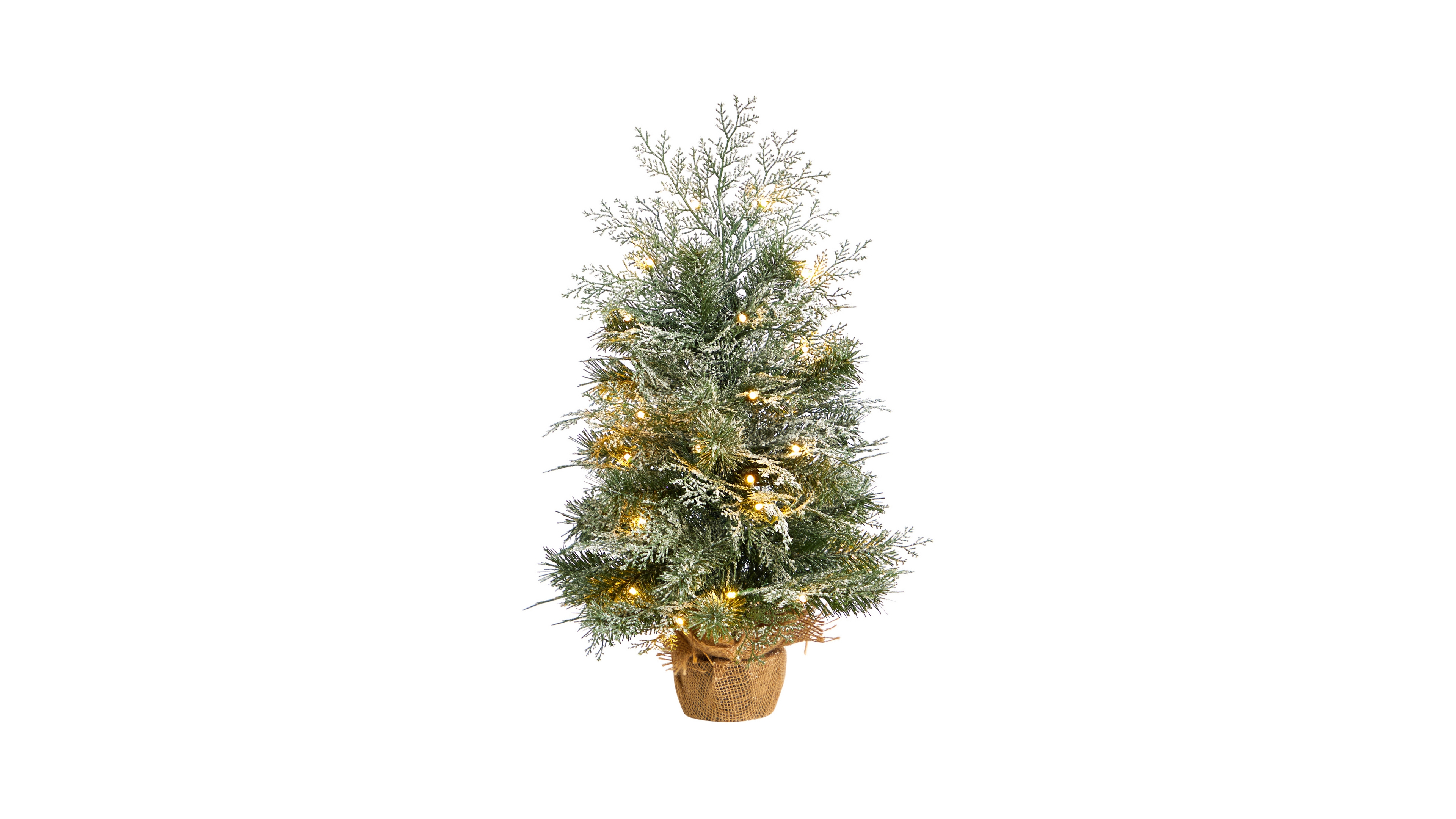 Winter Frosted Artificial Christmas Tree with 35 Led Lights in Burlap Base, 2'