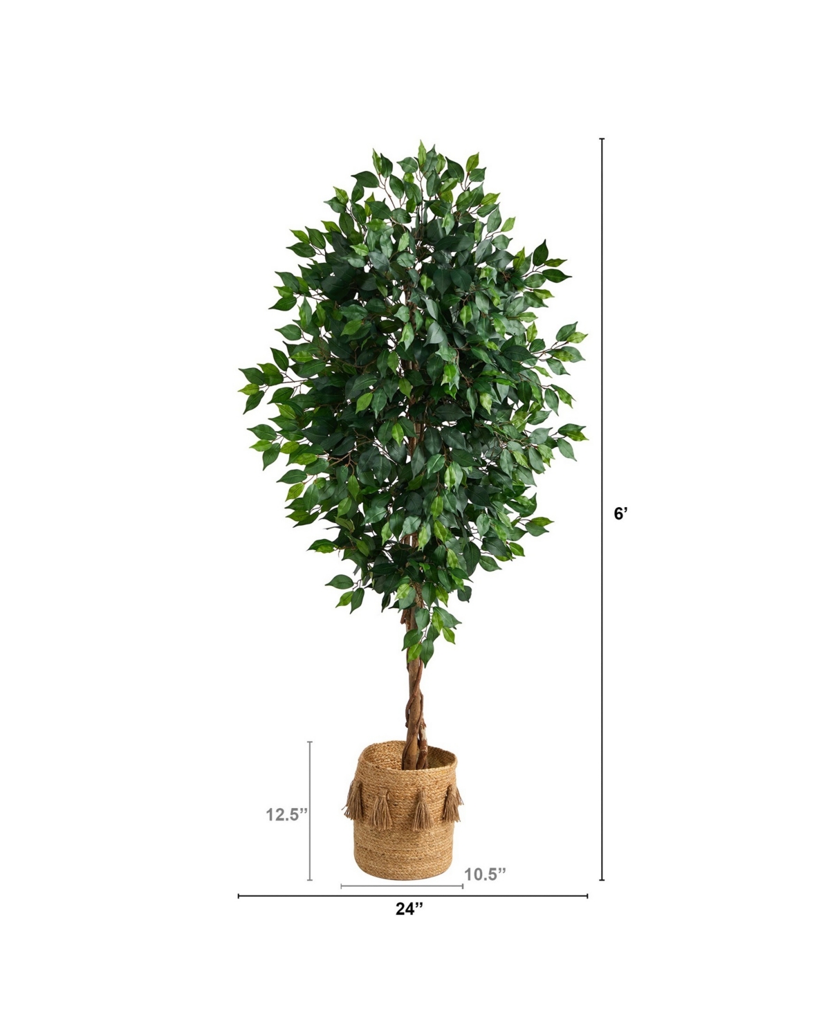 NEARLY NATURAL 6' FICUS ARTIFICIAL TREE WITH NATURAL TRUNK IN PLANTER WITH TASSELS 