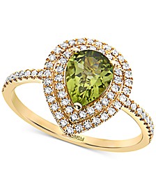 EFFY® Peridot (7/8 ct. t.w.) & Diamond (1/4 ct. t.w.) Double Halo Ring in 14k Gold