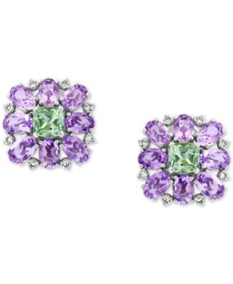 EFFY Collection EFFY® Pink Amethyst (6-3/8 ct. t.w.) & Green Quartz (3-1/20 ct. t.w.) Flower Stud Earrings in Sterling Silver