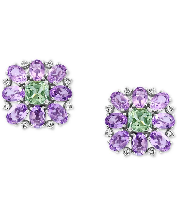 EFFY Collection - Pink Amethyst (6-3/8 ct. t.w.) & Green Quartz (3-1/20 ct. t.w.) Flower Stud Earrings in Sterling Silver