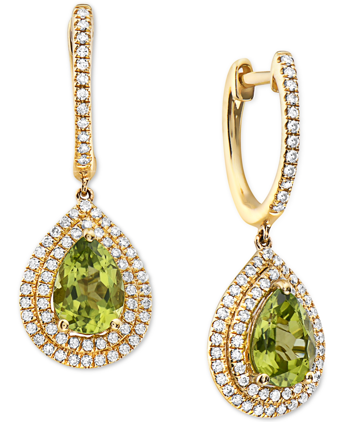 Effy Collection Effy Peridot (1-1/2 ct. t.w.) & Diamond (3/8 ct. t.w.) Drop Earrings in 14k Gold