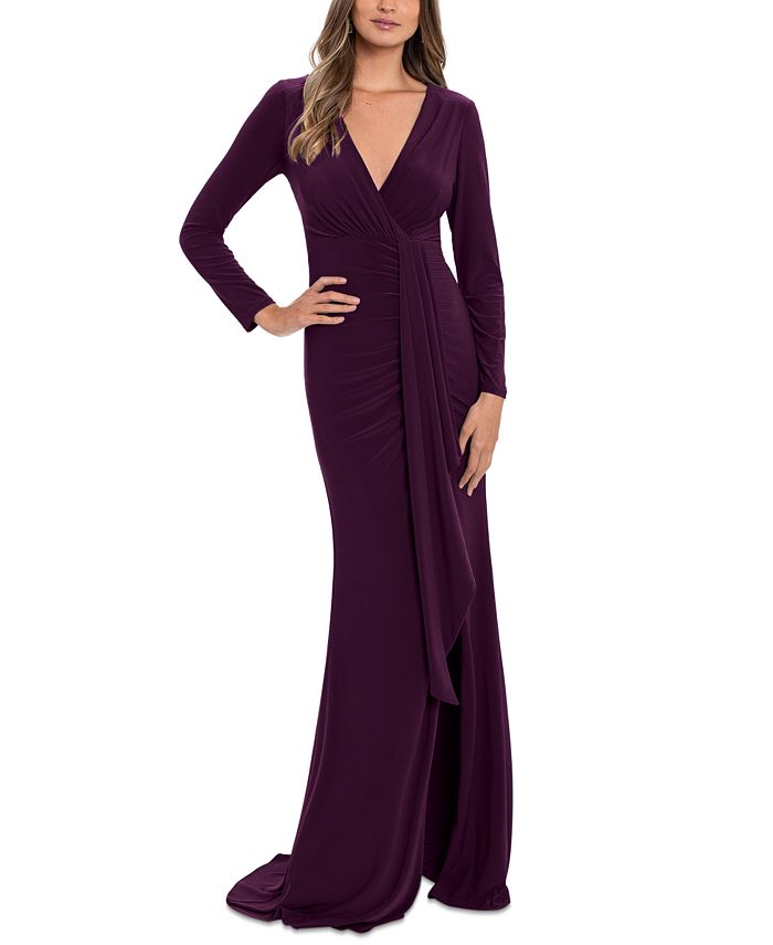 Betsy & Adam Ruched V-Neck Gown - Macy's