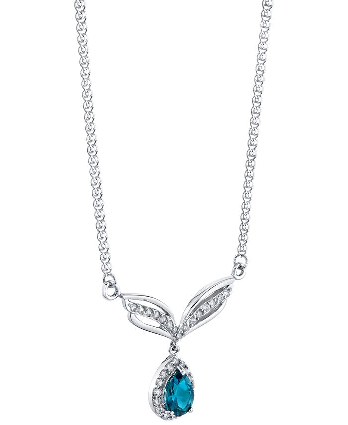 Macy's - Blue Topaz (7/8 ct. t.w.) & Diamond (1/3 ct. t.w.) Fancy 16" Collar Necklace in 14k White Gold
