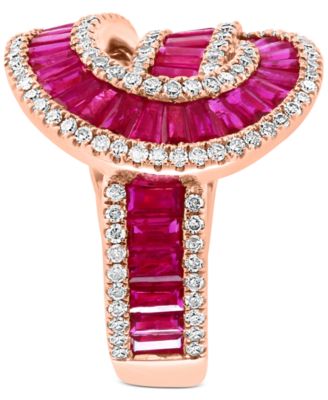 EFFY&reg; Ruby (3-1/4 ct. t.w.) & Diamond (5/8 ct. t.w.) Swirl Statement Ring in 14k Rose Gold