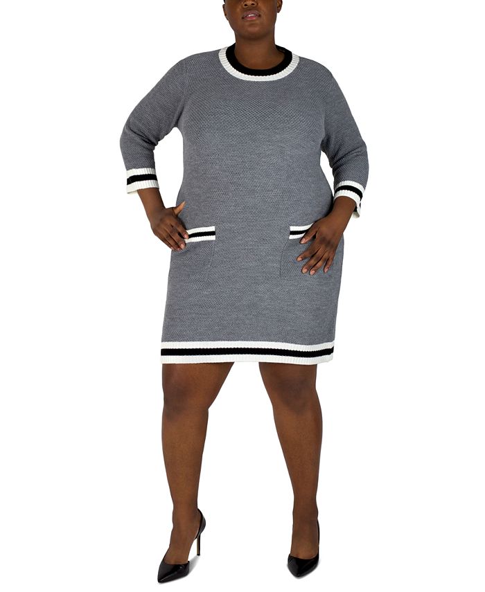 Bee Plus Size Striped-Trim Sweater Dress Reviews - Dresses - Plus - Macy's