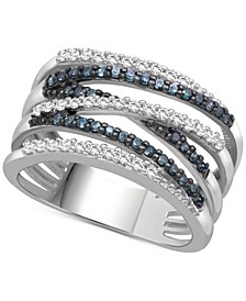 Blue Diamond (1/4 ct. t.w.) & White Diamond (1/4 ct. t.w.) Multirow Statement Ring in Sterling Silver