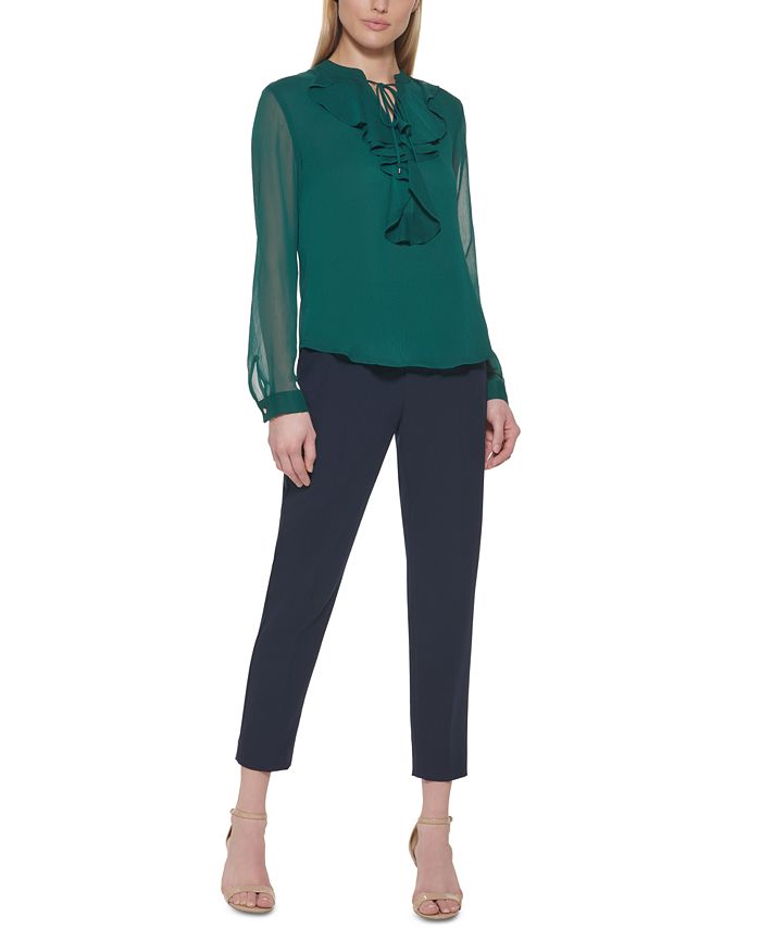 tommy hilfiger ruffled tie neck blouse