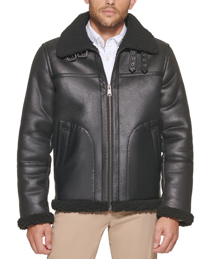 Tommy Hilfiger Men's Faux Leather Fleece-Lined Shortie Jacket, Created ...
