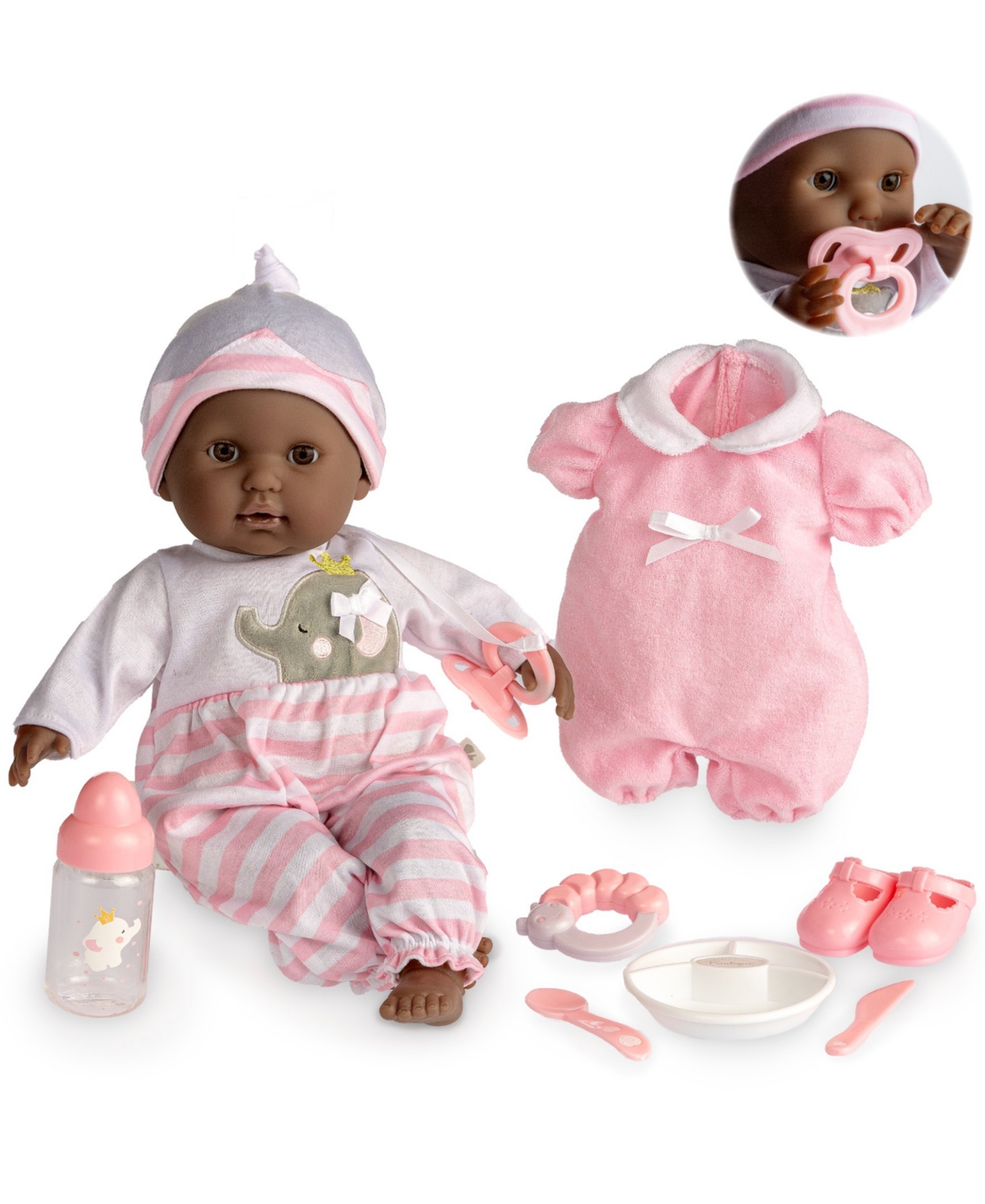 Jc Toys Berenguer Boutique 15" African American Baby Gift Set, 11 Pieces In African American - Pink