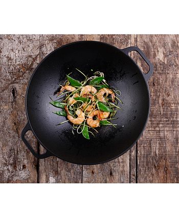 MegaChef 14 in. Heavy Duty Cast Iron Wok with Wood Lid 985116199M - The  Home Depot