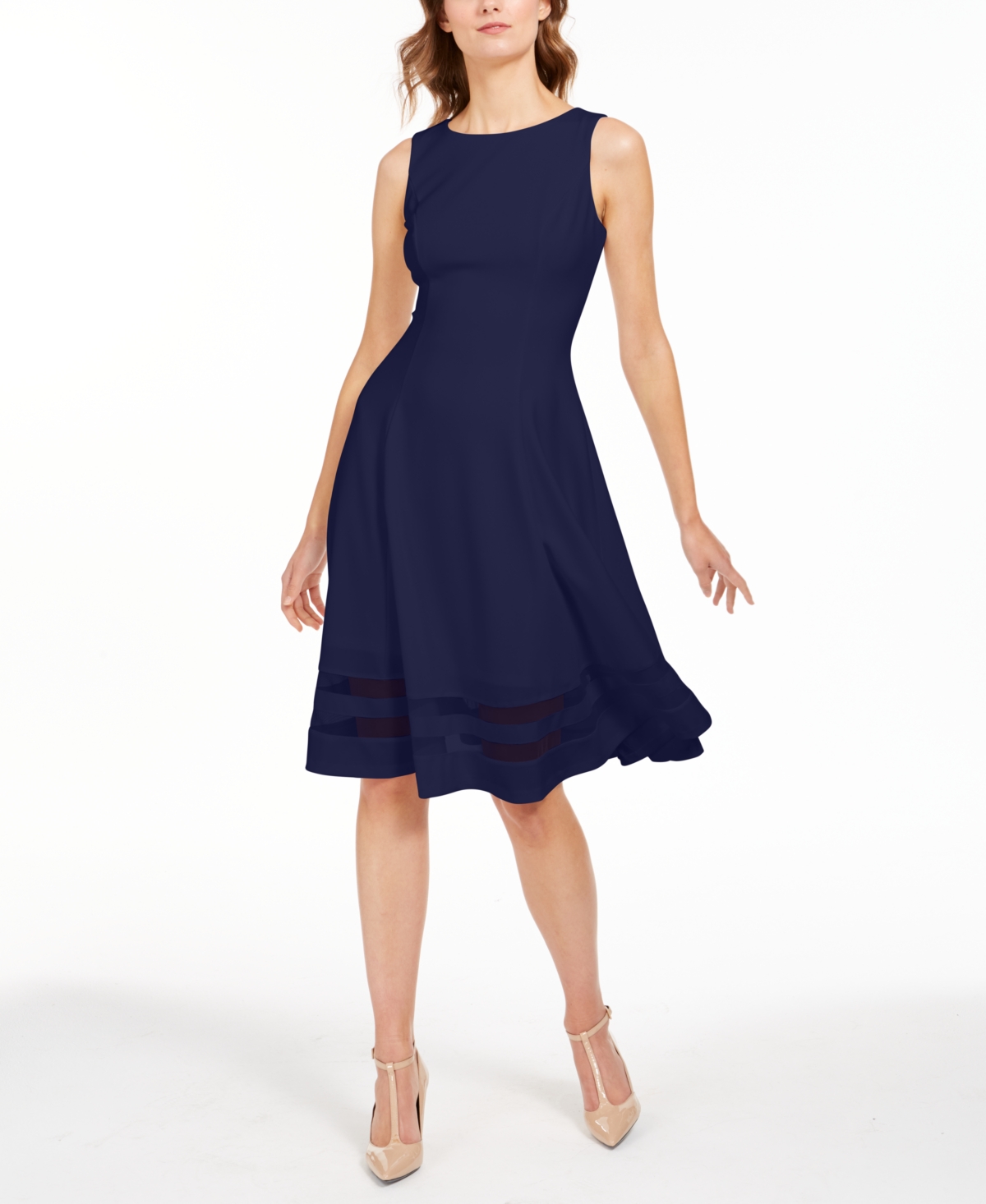 Calvin Klein Mesh-inset Dress In Indigo | ModeSens