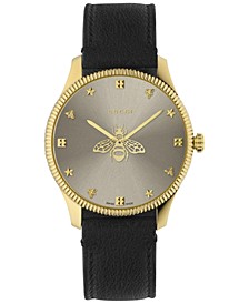 Women's Swiss Bee Gold-Tone PVD Leather Strap Watch 36mm