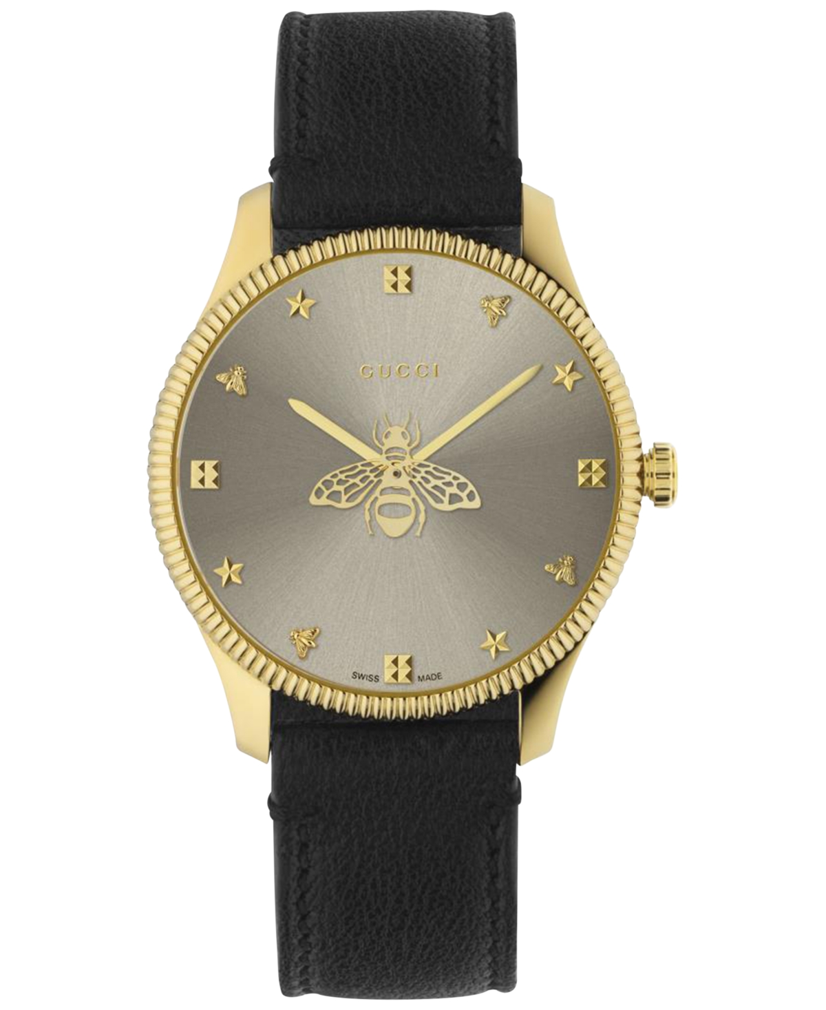 Shop Gucci Women's Swiss Bee Gold-tone Pvd Leather Strap Watch 36mm In Silver