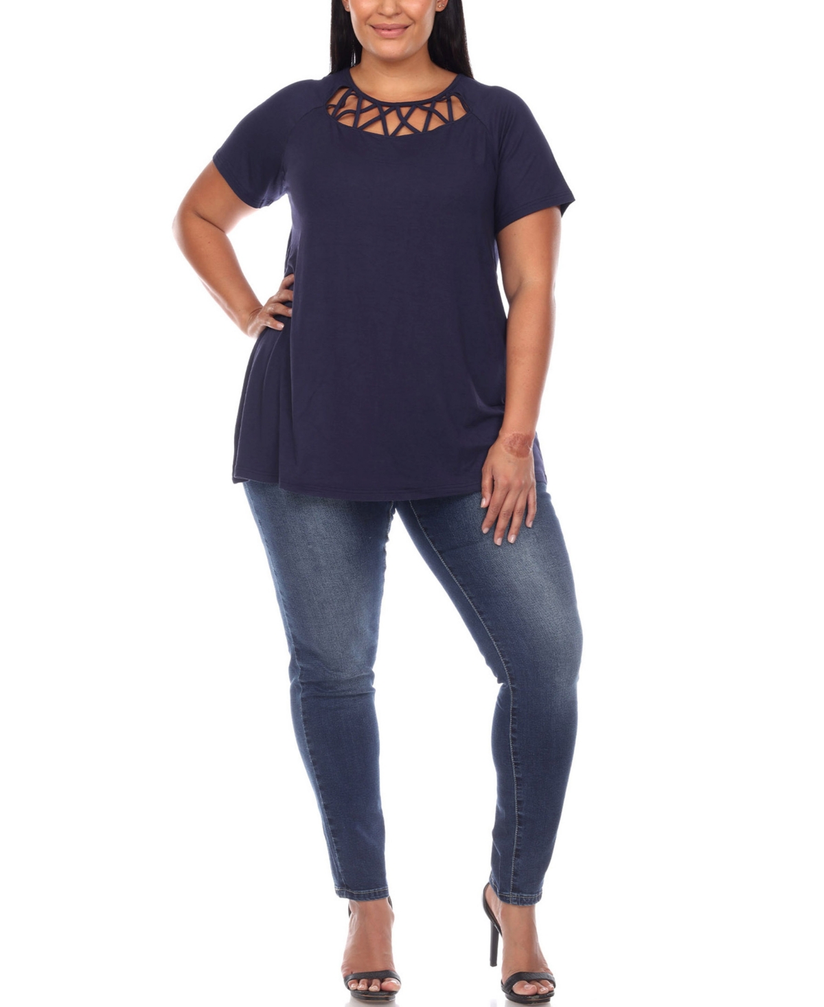 White Mark Plus Size Crisscross Cutout Short Sleeve Top
