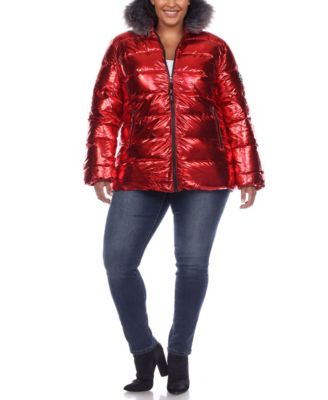 Plus Size Metallic Puffer Coat with Hoodie