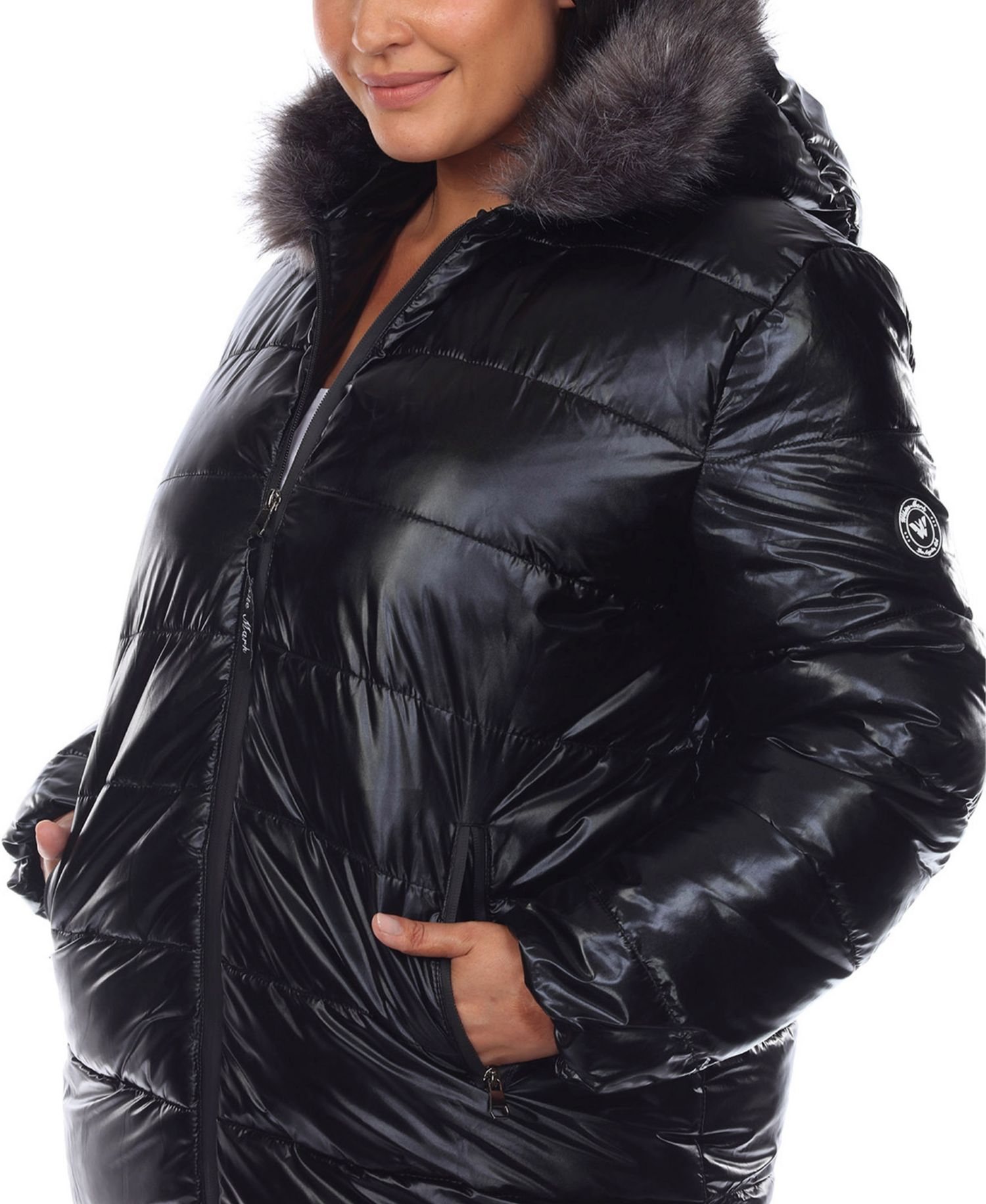 Plus Size Metallic Puffer Coat with Hoodie