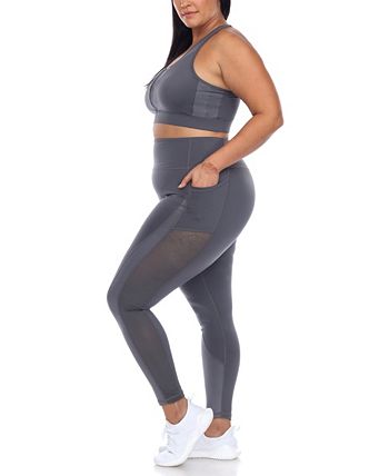 White Mark Plus Size Cut Out Back Mesh Sports Bra & Leggings Set
