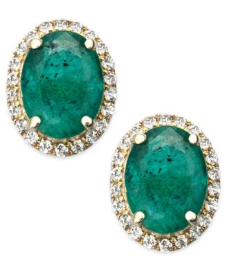 Macy's - Emerald and White Sapphire Oval Stud Earrings in 10k Gold (2-1/2 ct. t.w.)