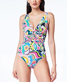 Keyhole Ruched-Waist One-Piece Swimsuit