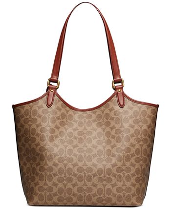 Coach Beige/Brown Signature Coated Canvas and Leather City Zip Tote Coach