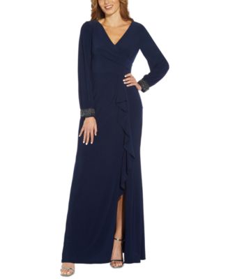 Adrianna Papell Long Sleeve Jersey Gown - Macy's