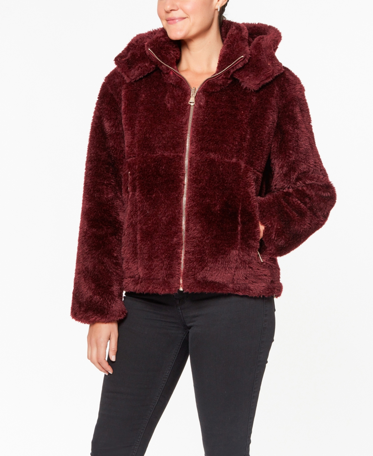 Vince Camuto Short Hooded Faux Fur Jacket
