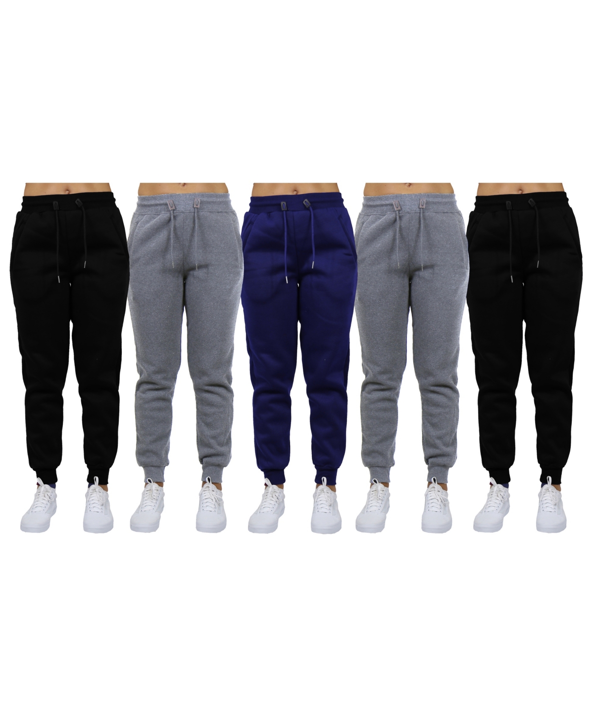 Women's Loose-Fit Fleece Jogger Sweatpants-5 Pack - Black-Charcoal-Navy-Heather Grey-Olive