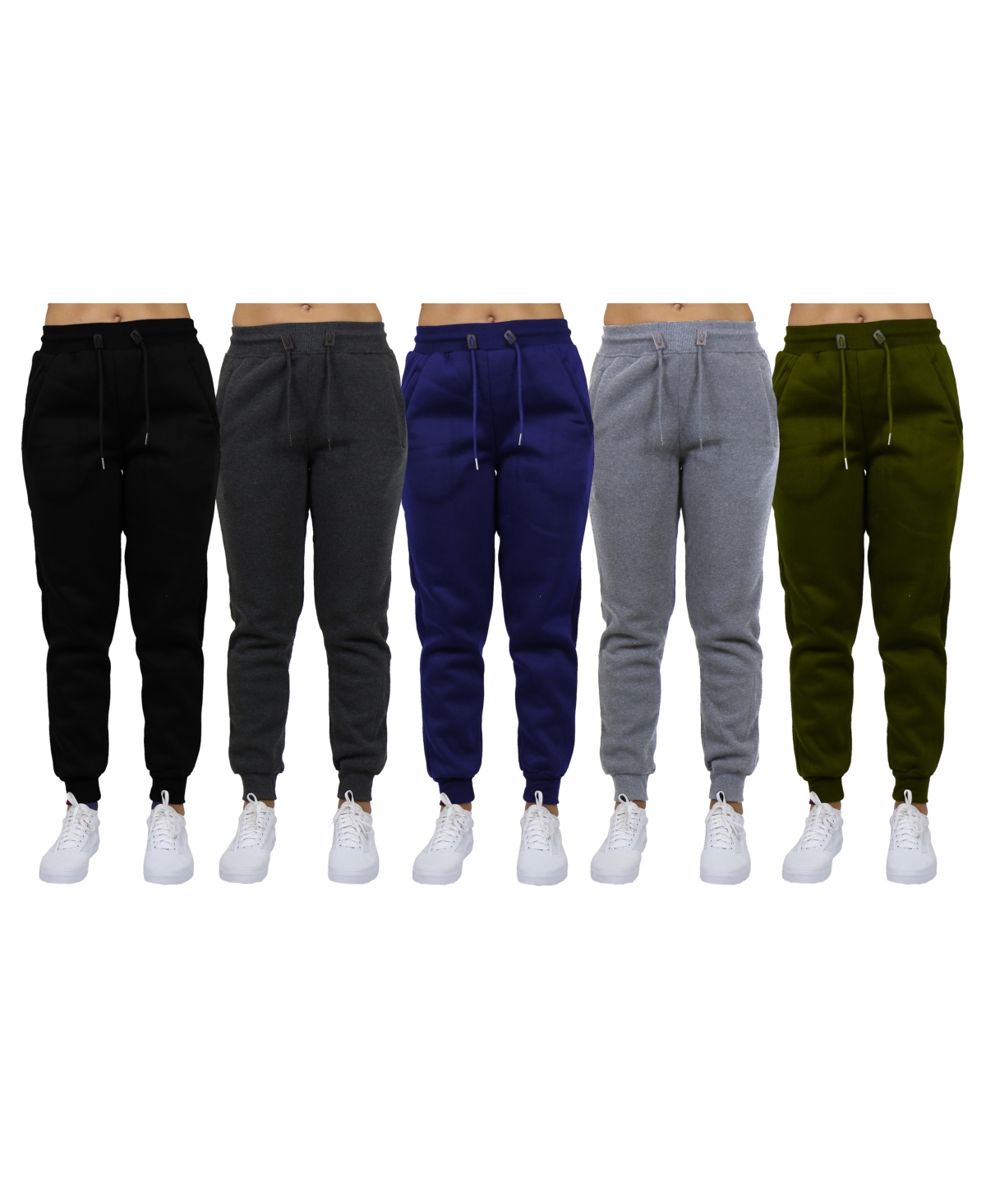 Women's Loose-Fit Fleece Jogger Sweatpants-5 Pack - Black-Charcoal-Navy-Heather Grey-Olive
