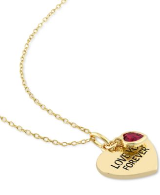 Lab-Grown Ruby & Heart "Love Forever" Double Charm 18" Pendant Necklace (5/8 ct. t.w.) in 18k Gold-Plated Sterling Silver
