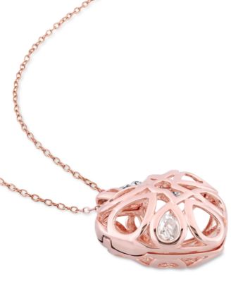 White Topaz Heart Lock & Key 18" Pendant Necklace in Sterling Silver & 18k Rose Gold-Plate
