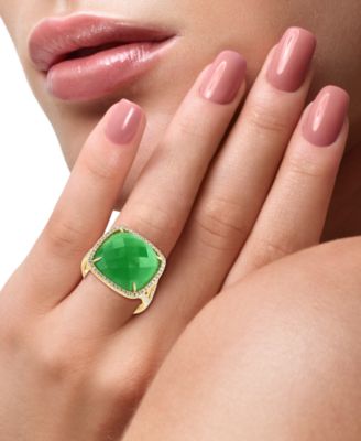EFFY&reg; Dyed Green Jade & Diamond (1/3 ct. t.w.) Halo Statement Ring in 14k Gold