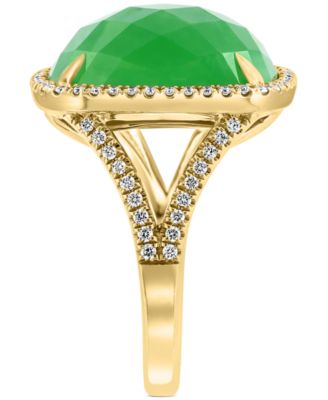 EFFY&reg; Dyed Green Jade & Diamond (1/3 ct. t.w.) Halo Statement Ring in 14k Gold
