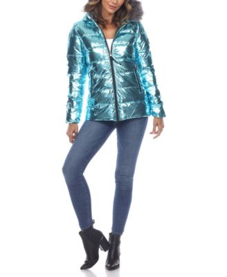 Women's Metallic Puffer Coat With Hoodie