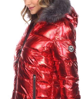 Women's Metallic Puffer Coat With Hoodie