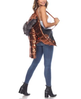 Women's Metallic Puffer Coat With Hoodie