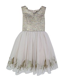 Toddler Girls Brocade Bodice Glitter Unicorn Border Skirt Dress