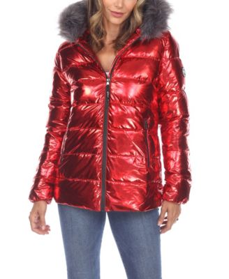 Women's Metallic Puffer Coat With Hoodie