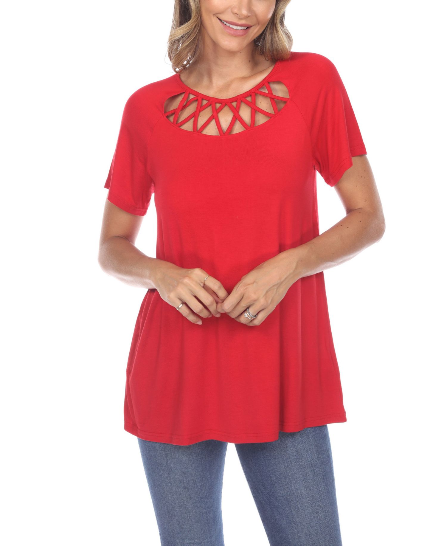 Plus Size Crisscross Cutout Short Sleeve Top