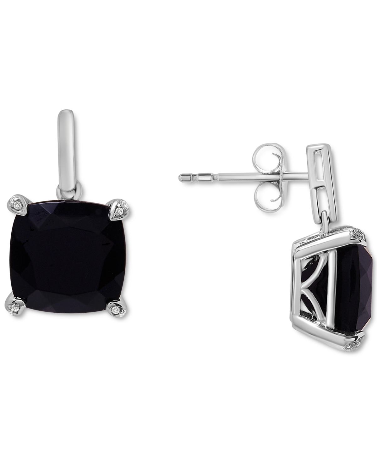 Onyx & Diamond Accent Drop Earrings in 14k Gold-Plated Sterling Silver - Sterling Silver